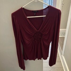 Daisy Fuentes Deep Red Gathered Front Blouse
